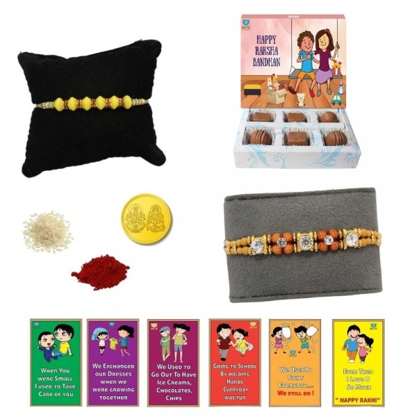 BOGATCHI 6 Chocolate Box 2 Rakhi Gold Coin Roli Chawal and Story Card A